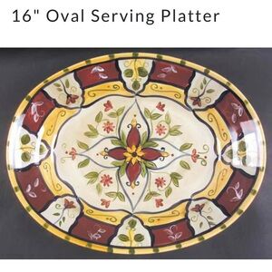Floral Oval Serving Platter with Red and Cream Accents
